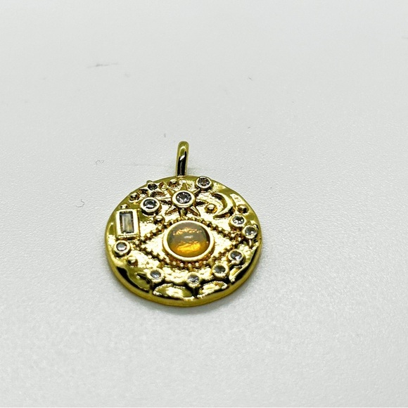 NWOT Stainless steel gold, plated, evil eye charm with Opal Eye, Dime sized - Picture 4 of 12